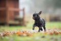 black goat kid bounding joyfully