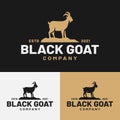 Vintage Black Goat Sheep Silhouette Logo Design Template