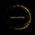 Black and gold background with circle frame and space for text. Vector glitter decoration, golden dust. eps10 Royalty Free Stock Photo