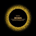 Black and gold background with circle frame and space for text. Vector glitter decoration, golden dust. eps10 Royalty Free Stock Photo