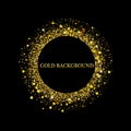 Black and gold background with circle frame and space for text. Vector glitter decoration, golden dust. Royalty Free Stock Photo