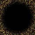 Black and gold background design with circle frame and space for text. Vector glitter decoration, golden dust. Royalty Free Stock Photo