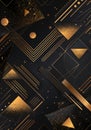 A black and gold background with geometric shapes, featuring golden patterns and textures