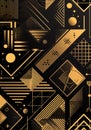 A black and gold background with geometric shapes, featuring golden patterns and textures