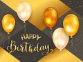 Black and Gold Background with Golden Birthday Balloons Royalty Free Stock Photo