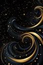 A Black And Gold Background With Swirls And Stars