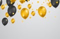 Black and Gold balloons with confetti on white background. Celebration background design Royalty Free Stock Photo