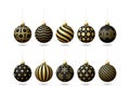 Black and Gold Christmas tree toy oe balls set isolated on a white background. Stocking Christmas decorations. Vector object for Royalty Free Stock Photo