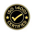 Black and gold color ISO 14001 certified with mark icon round st Royalty Free Stock Photo