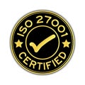 Black and gold color ISO 27001 certified with mark icon sticker Royalty Free Stock Photo