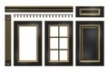 Black with gold door, drawer, column, cornice for kitchen cabinet isolated on white