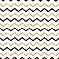 Black Gold glitter zigzag chevron seamless pattern on white background Royalty Free Stock Photo