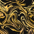 Black and gold Liquid flow effect background. Marble texture abstract backdrop. Watercolor stains painting. Marbling surface