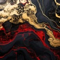 a black and gold liquid with red and gold swirls Royalty Free Stock Photo