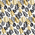 Black and gold luxury tropical leaves seamless pattern.