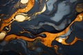 Black and gold marble texture with waves and bubbles. The marble surface is shiny and reflective. It creates a feeling of luxury