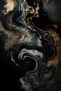 Black and gold marbling pattern. Watercolor hand drawn marbling texture.