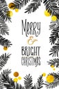 Black and Gold Merry Christmas Card. Golden Shiny Glitter and Watercolor Tree Branches. Calligraphy Greeting Poster Tamplate. Royalty Free Stock Photo