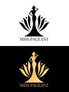 Black and gold Miss pageant logo sign with Beauty queen wear a crown and  flower backdrop vector design Royalty Free Stock Photo