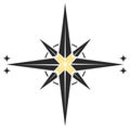Black and Gold North Star Compass Rose with Twinkling Stars for Navigation Royalty Free Stock Photo