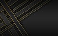 Black and gold overlapped stripes, geometric material background, dark abstract corporate design