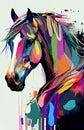 Abstract, horses, animals, white, black, gold, palette knife background.