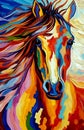 Abstract, horses, animals, white, black, gold, palette knife background.