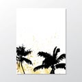 Black And Gold Palm Trees On White Background. Exotic Leaves.Summer Placard Poster Flyer Invitation Card