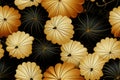 a black and gold pattern with lots of flowers Royalty Free Stock Photo