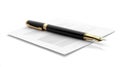 Black and gold pen on document, white background, ready for signing Royalty Free Stock Photo
