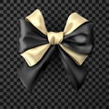 Black and gold satin bow on transparent background.