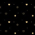 Black gold simple seamless pattern background illustration with hearts and stars