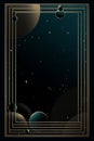 a black and gold space background with planets and stars