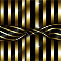 Black and gold stripes background with golden ribbon - vector illustration Royalty Free Stock Photo
