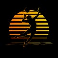 Black and gold stripes logo with volleyball player silhouette Royalty Free Stock Photo