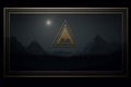 a black and gold triangle with mountains in the background Royalty Free Stock Photo