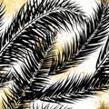 Black and gold vector palm trees. Hand drawn seamless pattern. Summer  tropical palm tree leaves seamless pattern. Abstract nature Royalty Free Stock Photo