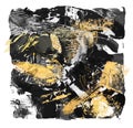 Black, gold and white square. Abstract color acrylic and watercolor painting. Monoprint template. Canvas vintage grunge texture Royalty Free Stock Photo