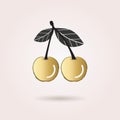 Black and golden abstract cherry icon with dropped shadow