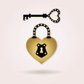 Black and golden abstract heart shape padlock and a key icons Royalty Free Stock Photo