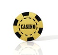 Black and golden casino chip on white background. 3D Illustration