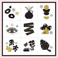 Black and golden cute abstract random design elements icons set wall frame on white Royalty Free Stock Photo