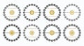 Black and golden cute floral decorative circle and round emblems icons set on white - Group 1