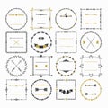 Black and golden empty circle and square border emblem design elements set