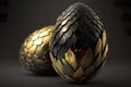 Black and golden fossilized dragon egg isolated on black background