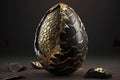 Black and golden fossilized dragon egg isolated on black background