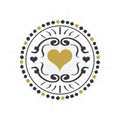 Black and golden hand drawn circle heart sign emblem icon