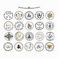 Black and golden hand drawn cute circle ampersands emblems set
