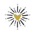 Black and golden hand drawn heart sign and star beams icon