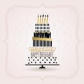Black and golden Happy Birthday cake card on pink